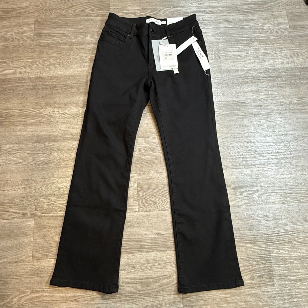 Tahari Natalie Mid Rise Miniboot Jeans Black Rinse Wash Seta-Silk Denim 4/27 NEW